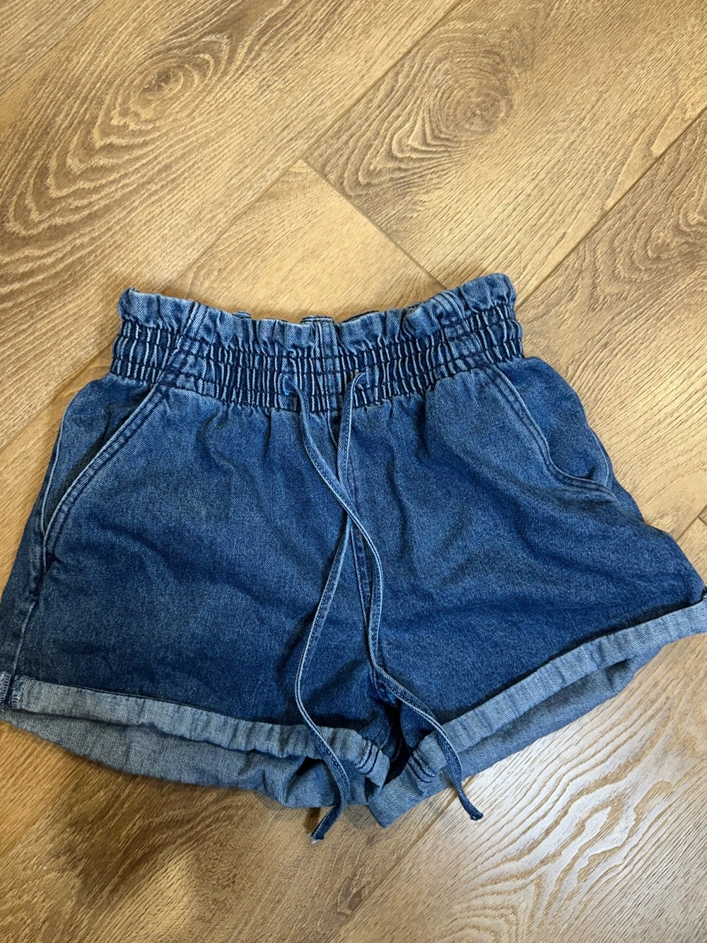 refuge Dark Blue Smocked-Waist high waist Denim Shorts